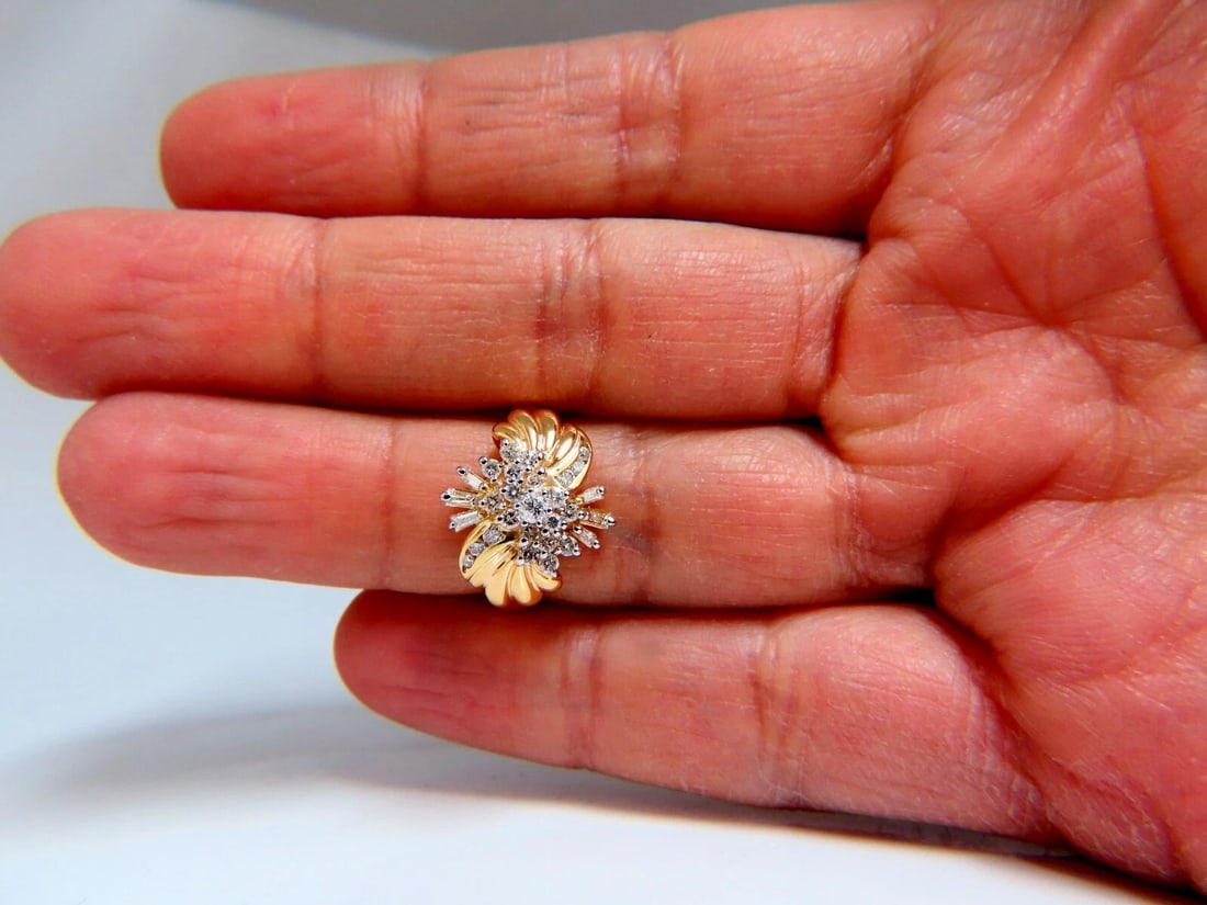 .70ct Natural Baguette & Rounds Flaming Cocktail Cluster Diamonds Ring 14kt** - 4