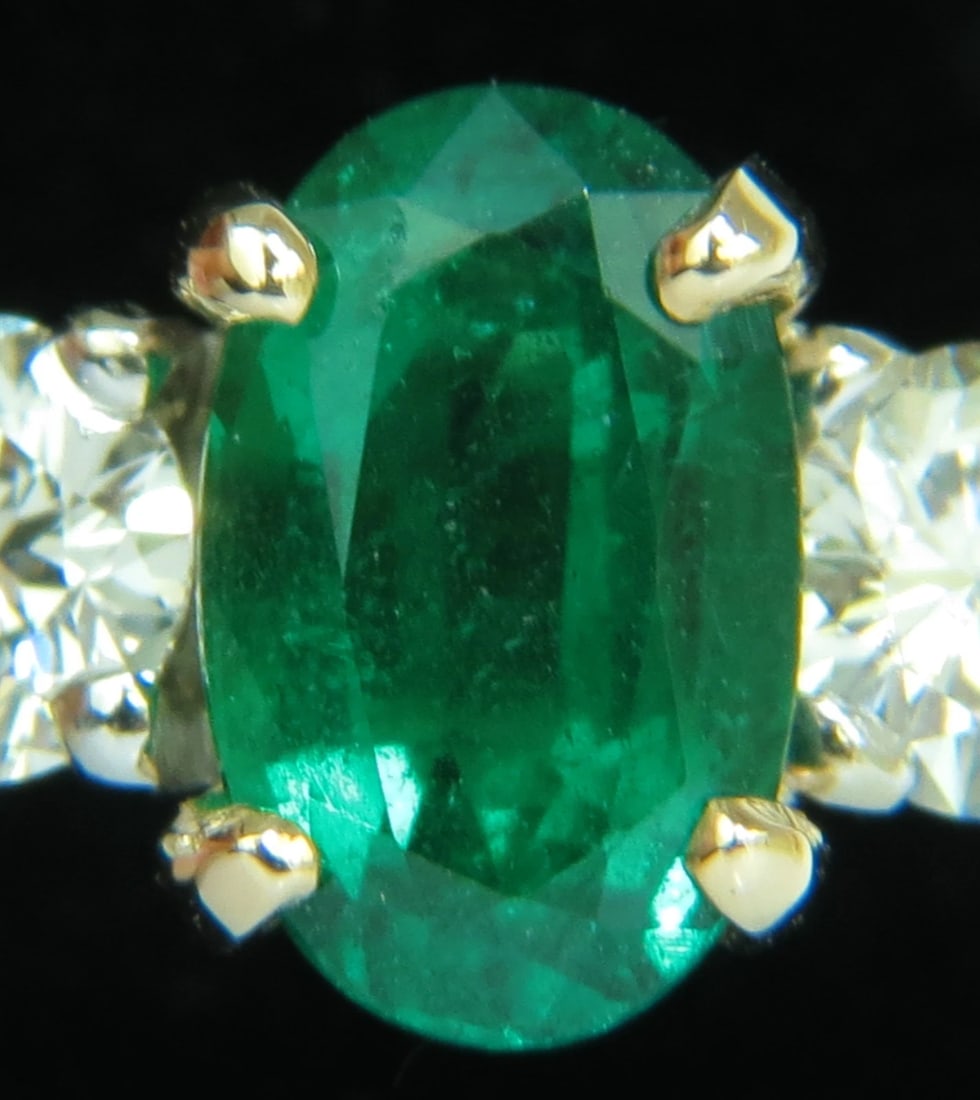 3.05CT NATURAL EMERALD DIAMOND RING 14KT GOLD CLASSIC 3** - 3