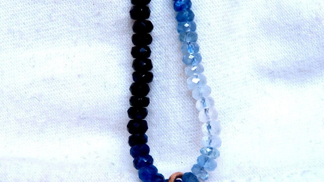 63ct natural Sapphire bead necklace 14 karat clasp Antique Onyx Drop Pendant ** - 3