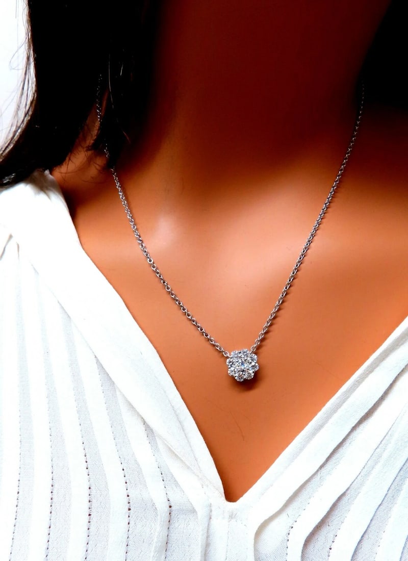 GIA Certified .48ct & 1.14ct Diamonds Cluster Necklace 14kt Snowflake** - 9