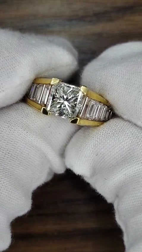 2.90CT 18KT NATURAL PRINCESS BAGUETTES DIAMONDS RING MODERN DECO *v - 2