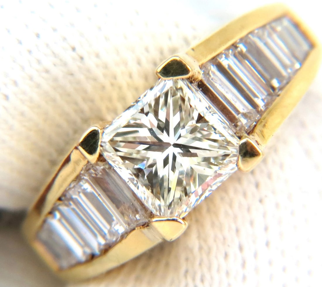 2.90CT 18KT NATURAL PRINCESS BAGUETTES DIAMONDS RING MODERN DECO *v - 3