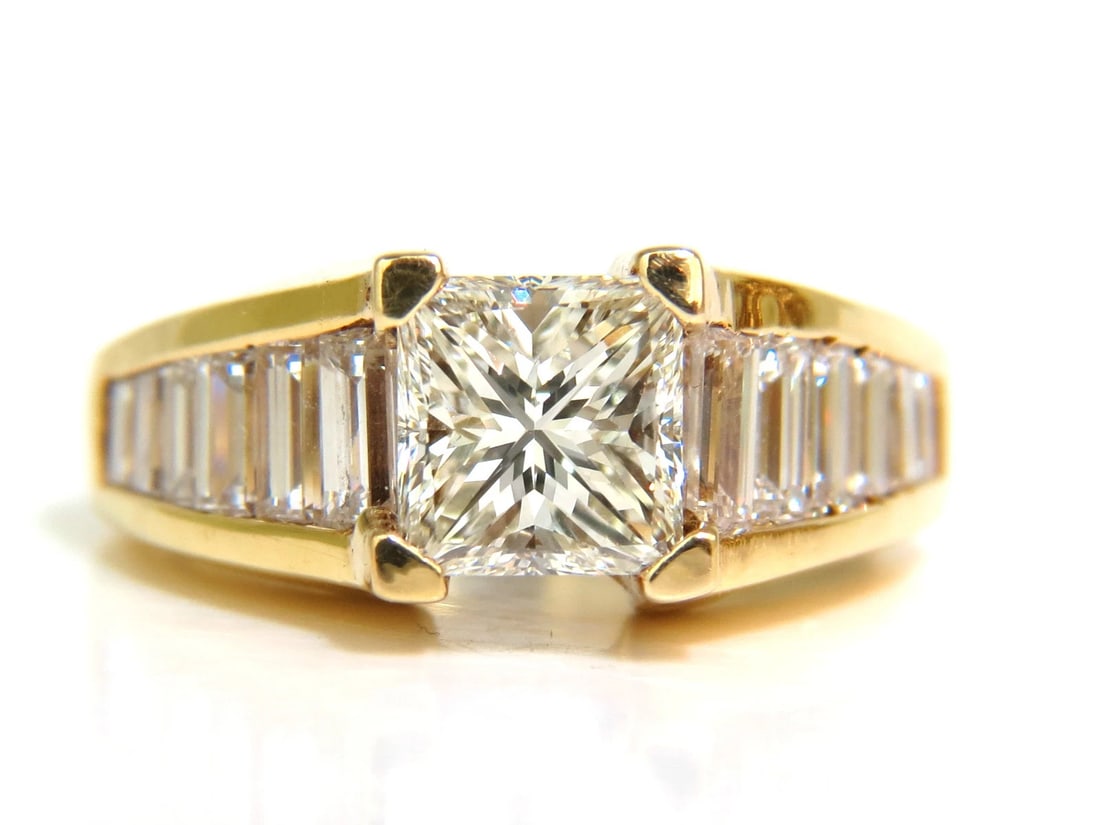 2.90CT 18KT NATURAL PRINCESS BAGUETTES DIAMONDS RING MODERN DECO *v - 4