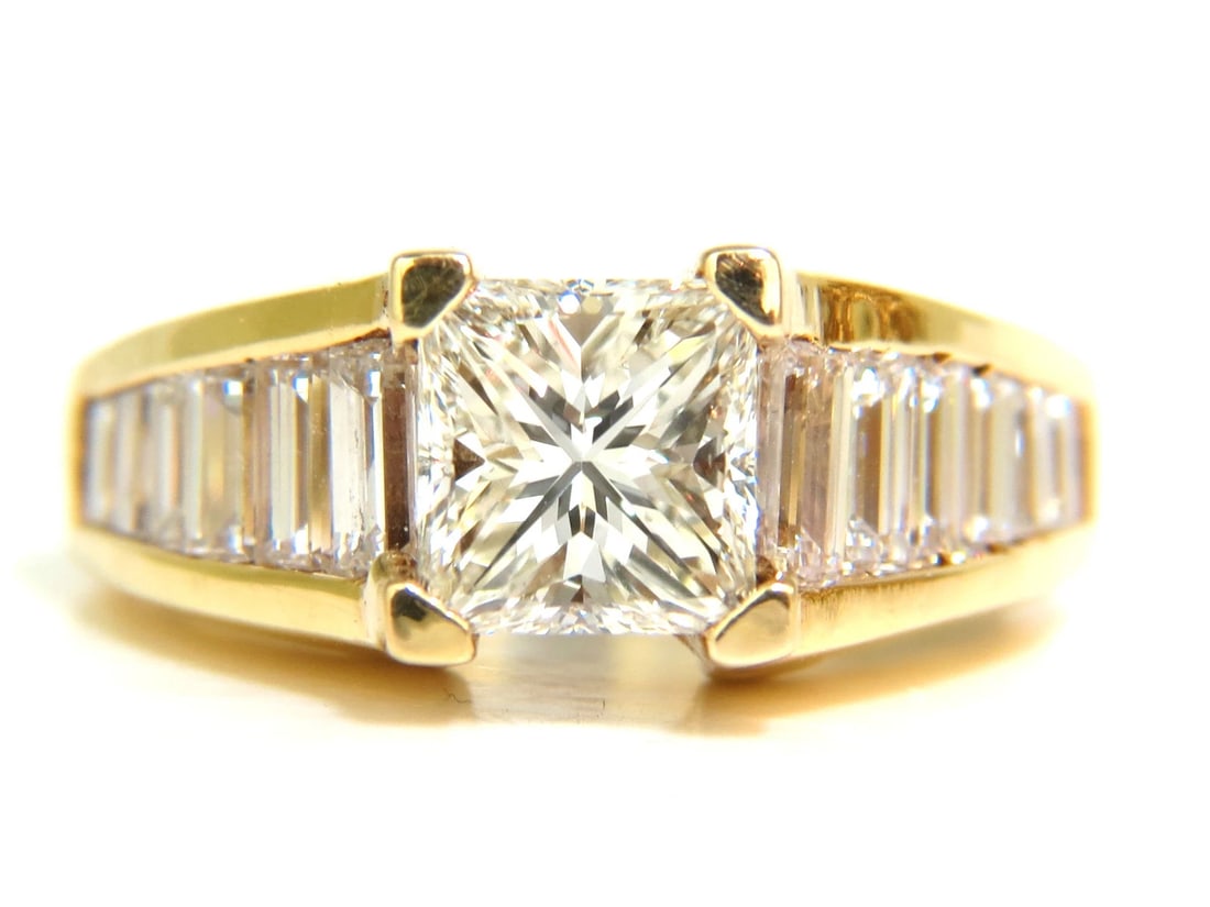 2.90CT 18KT NATURAL PRINCESS BAGUETTES DIAMONDS RING MODERN DECO *v - 5