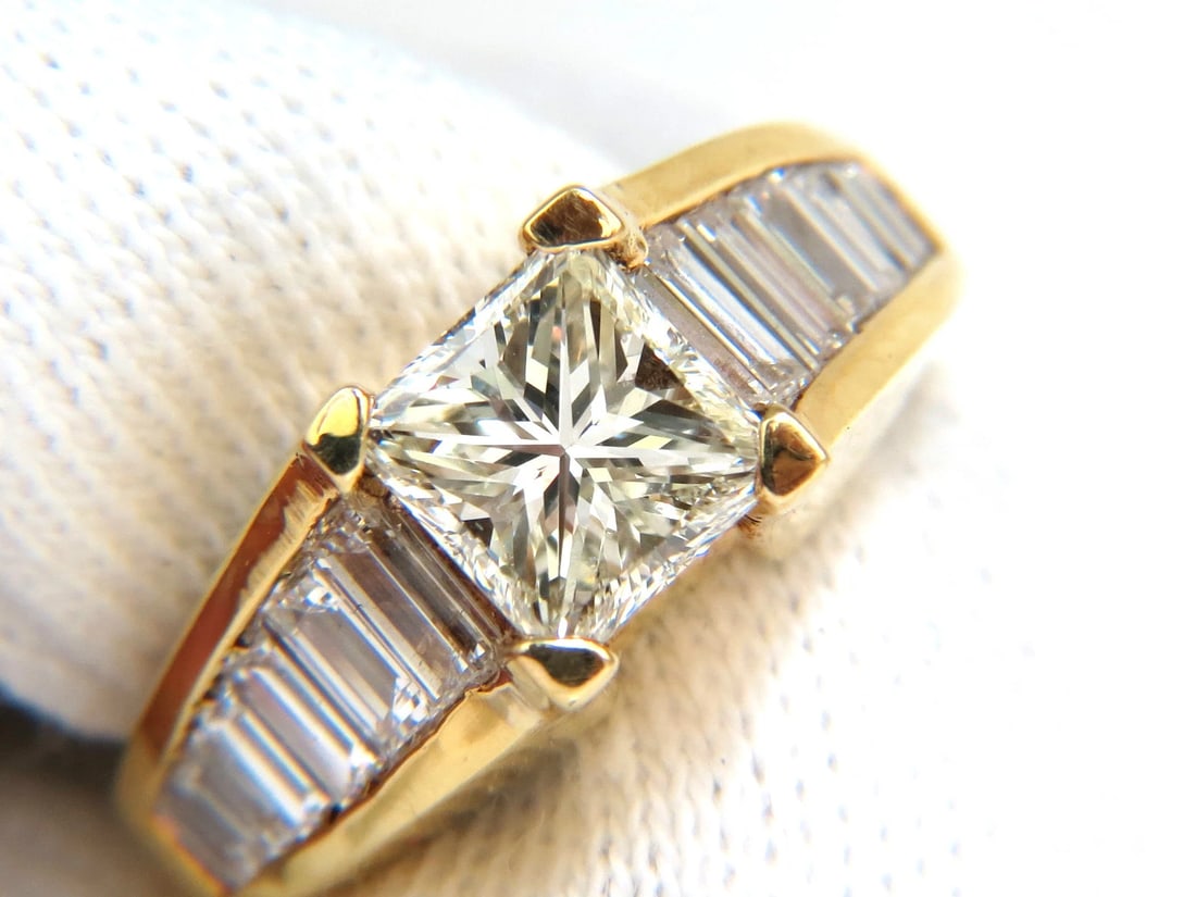 2.90CT 18KT NATURAL PRINCESS BAGUETTES DIAMONDS RING MODERN DECO *v - 9