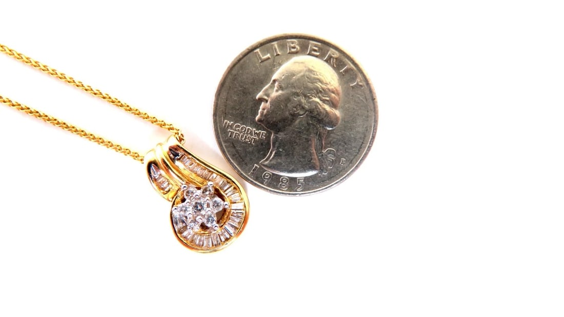 .55 carat natural diamonds baguette cluster pendant and chain 14 karat 24 inch** - 3