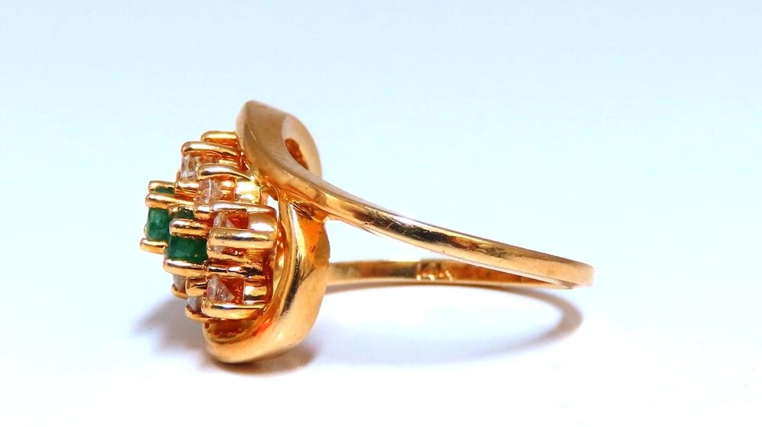 Emerald Diamonds Ring 14kt .36ct Natural Cluster Deco** - 2