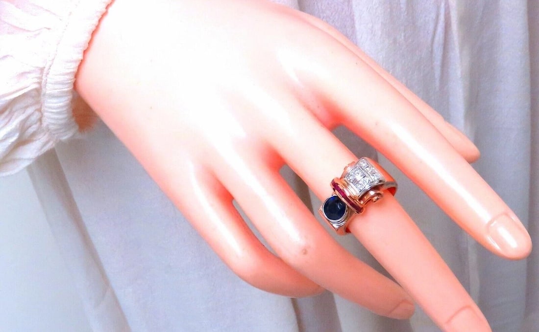 Vintage Sapphire Diamonds Curling Motif Ring 14kt 12140** - 7