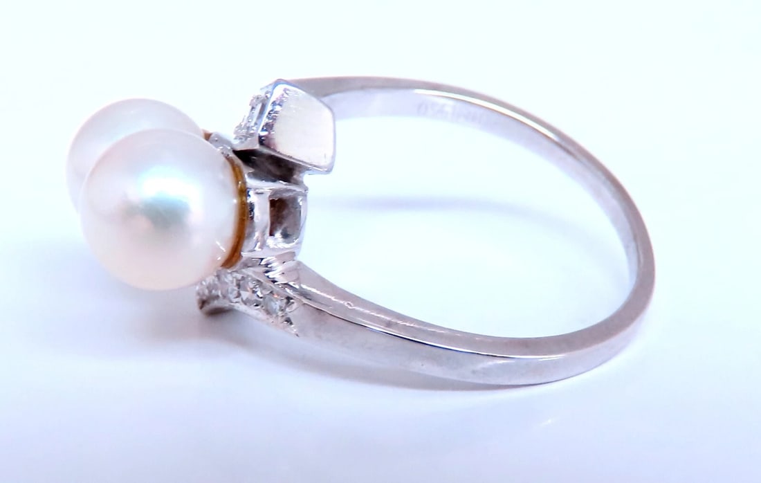 6.5mm Natural White Cultured Pearl Diamonds Rings 14kt** - 3