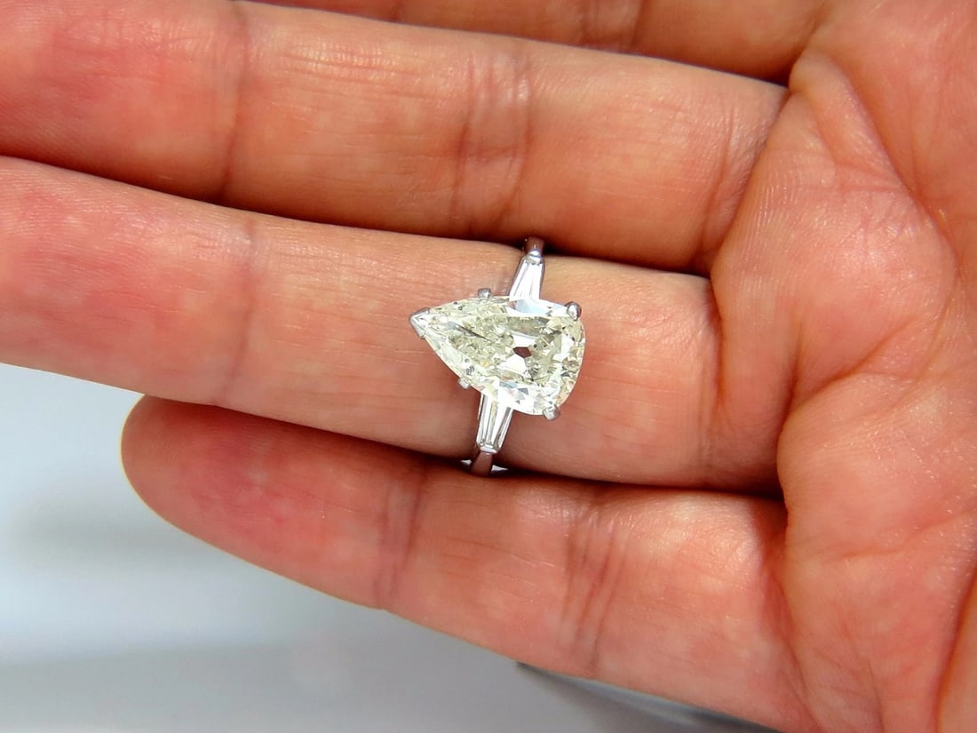 GIA Certified 3.77ct Pear Shape Natural Diamond Ring Platinum Classic** - 10