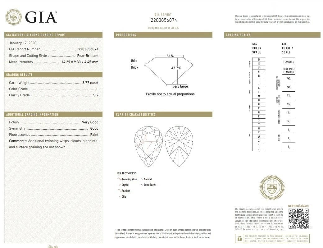 GIA Certified 3.77ct Pear Shape Natural Diamond Ring Platinum Classic** - 12