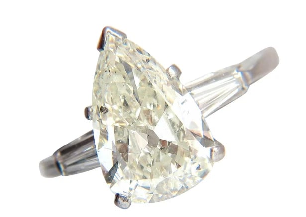 GIA Certified 3.77ct Pear Shape Natural Diamond Ring Platinum Classic**: Title: GIA Certified 3.77ct Pear Shape Natural Diamond Ring Platinum Classic** Description: GIA Certified: 3.77ct. Natural Pear cut diamond ring. Report #2203856874 L-color Si-2 clarity 14.29 x 9.33 x