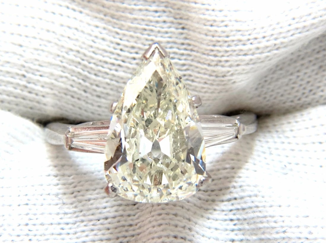 GIA Certified 3.77ct Pear Shape Natural Diamond Ring Platinum Classic** - 7