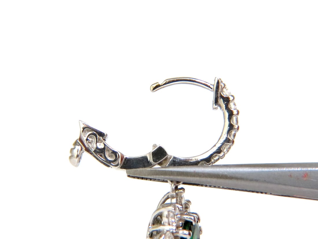 2.88CT NATURAL FINE GEM TSAVORITE DIAMOND DANGLE EARRINGS HOOP 14KT G/VS** - 2
