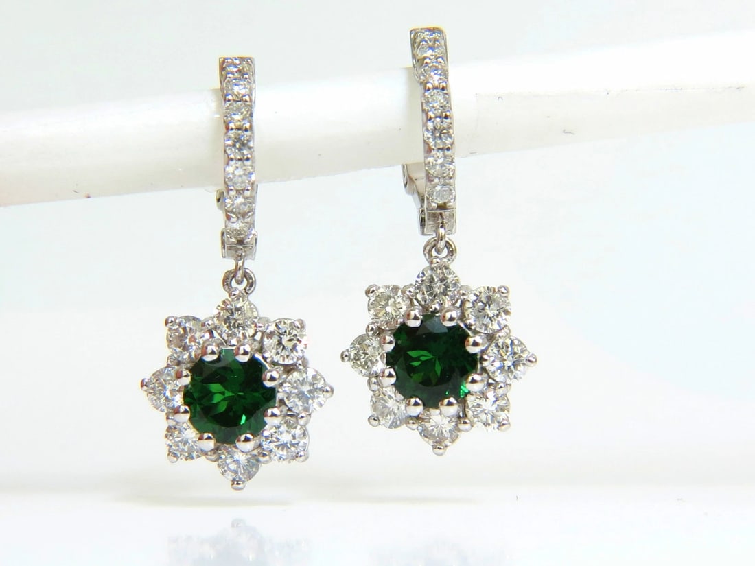 2.88CT NATURAL FINE GEM TSAVORITE DIAMOND DANGLE EARRINGS HOOP 14KT G/VS** - 3