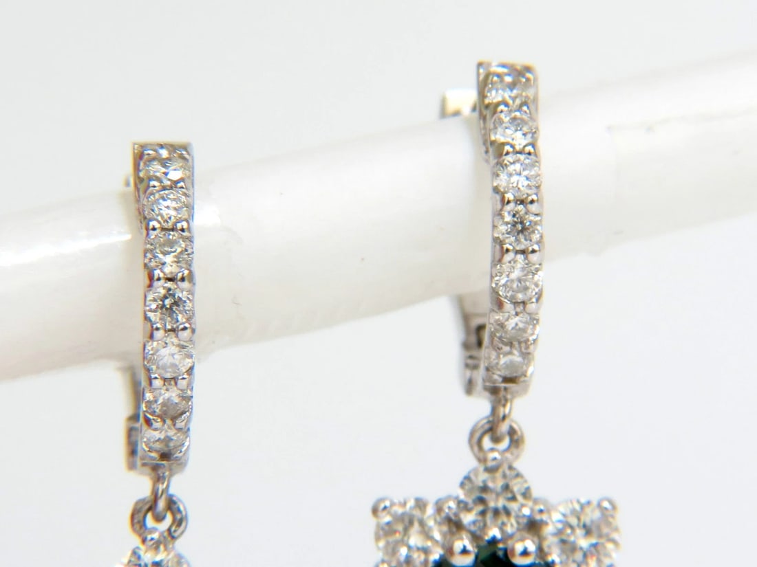 2.88CT NATURAL FINE GEM TSAVORITE DIAMOND DANGLE EARRINGS HOOP 14KT G/VS** - 6
