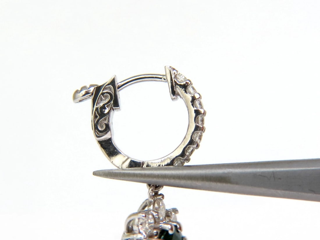 2.88CT NATURAL FINE GEM TSAVORITE DIAMOND DANGLE EARRINGS HOOP 14KT G/VS** - 9