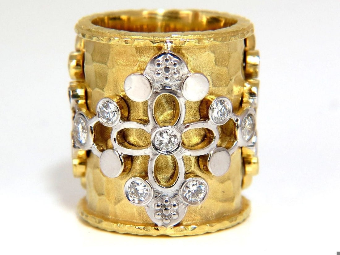 1.10CT 14KT NATURAL DIAMONDS SPANISH GOTH DECO REVIVAL HAMMERED BAND 10030** - 12