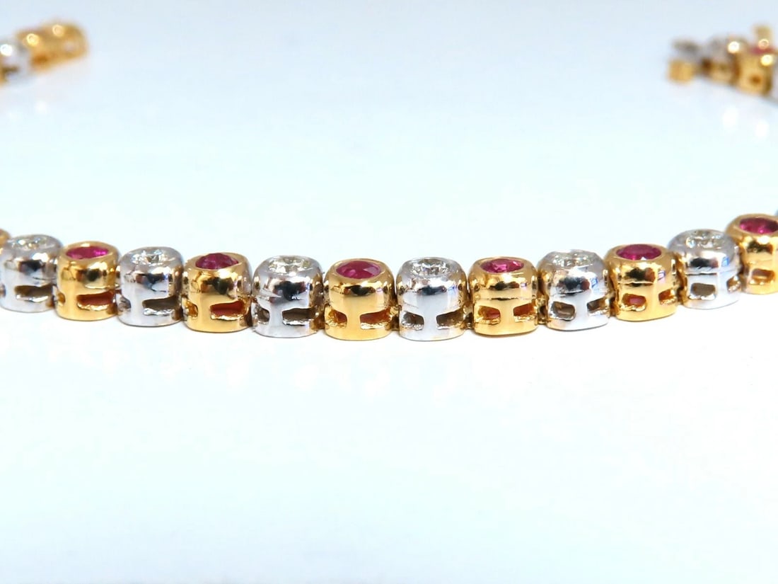 3.84ct Natural Ruby Diamonds Tennis Bracelet Alternating Two Toned 14kt** - 2