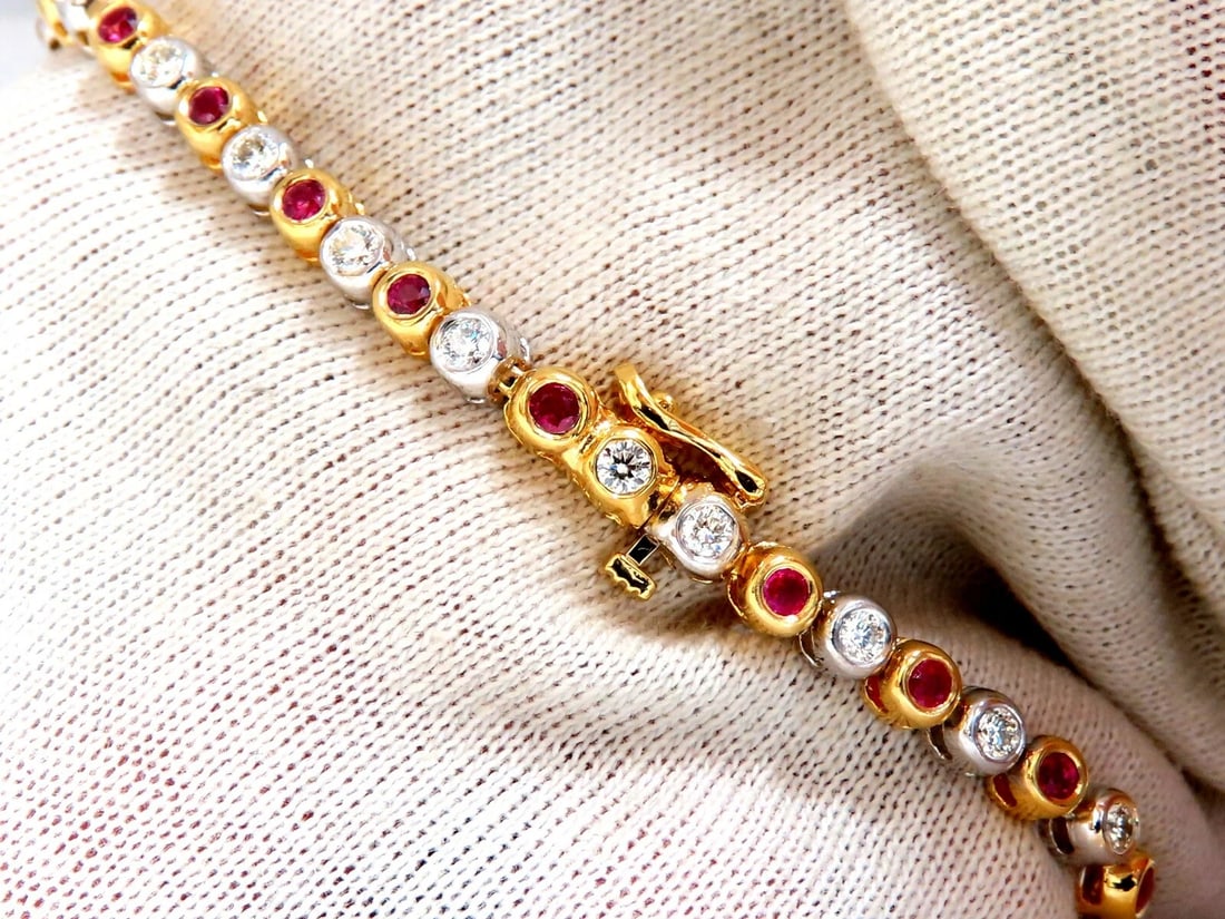 3.84ct Natural Ruby Diamonds Tennis Bracelet Alternating Two Toned 14kt** - 3