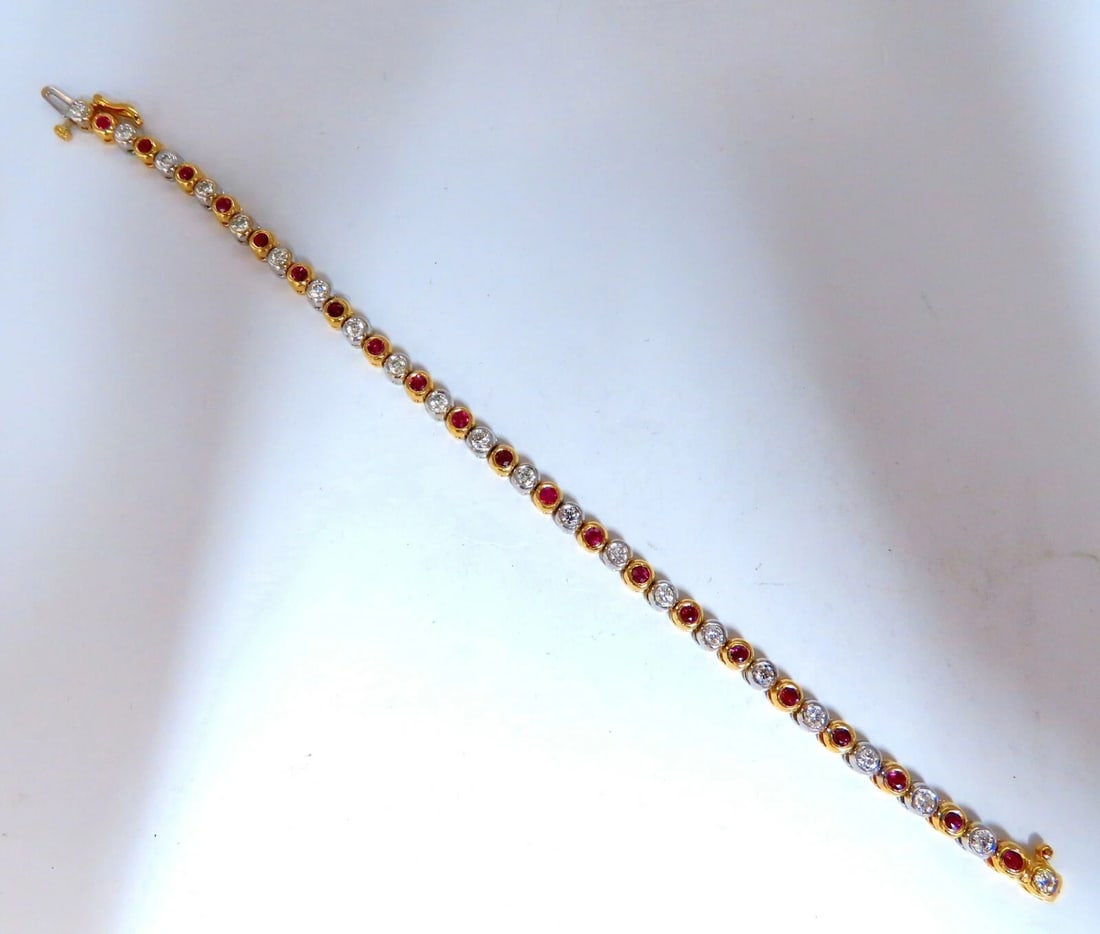 3.84ct Natural Ruby Diamonds Tennis Bracelet Alternating Two Toned 14kt** - 4