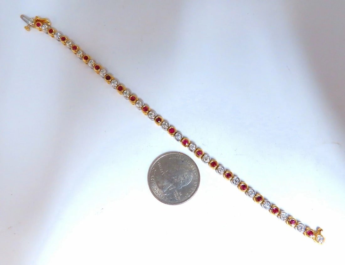 3.84ct Natural Ruby Diamonds Tennis Bracelet Alternating Two Toned 14kt** - 5