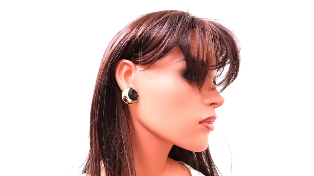 Onyx Panda Eyes Round Stud Earrings 14kt gold 12629** - 4