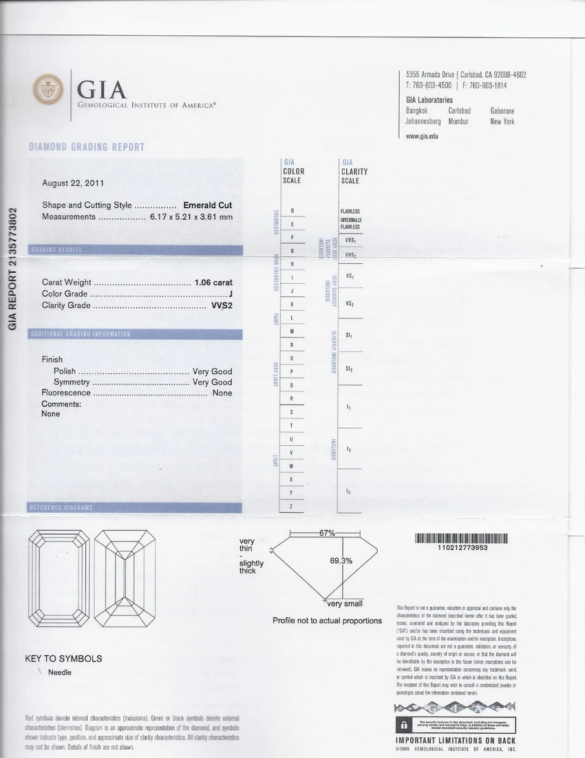 GIA CERTIFIED 1.06CT BRILLIANT EMERALD CUT NATURAL DIAMOND RING J/VVS2 ** - 11