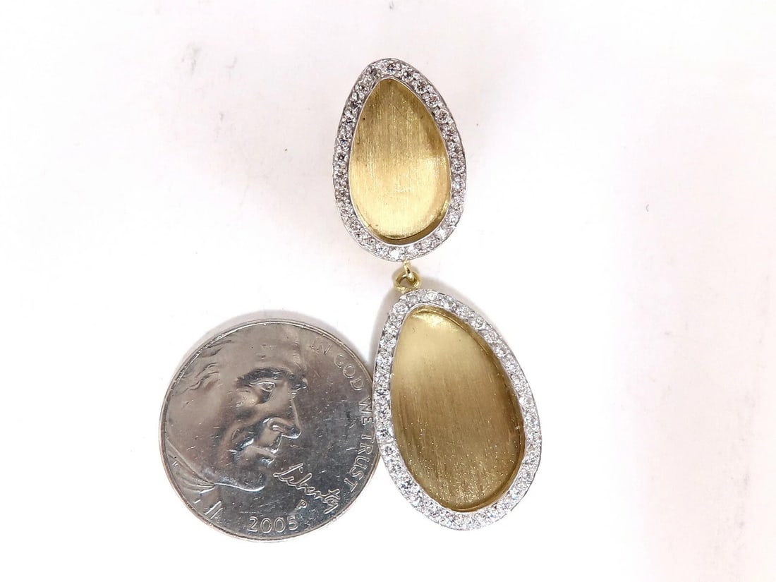 1.30ct Natural Diamonds Tear Drop Form Brush Finish Clip Earrings 14 Karat** - 3