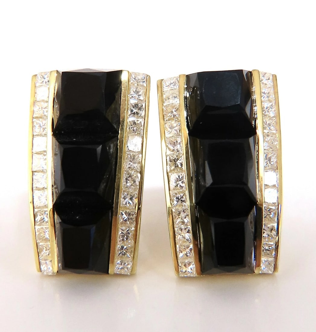 2.50ct Natural Princess Cut Diamonds Jet Black Onyx Clip Earrings 18 Karat**: Title: 2.50ct Natural Princess Cut Diamonds Jet Black Onyx Clip Earrings 18 Karat** Description: MAGNIFICENT JEWELS Retro Onyx Diamond Clip Earrings Gothic Jet Black Natural Onyx 2.50ct Natural