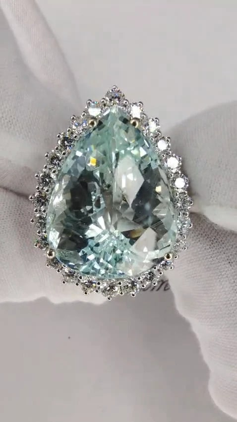 GIA Certified 29.31ct Natural Pear Shaped Aquamarine Diamonds Ring 14kt 12399 *v - 2