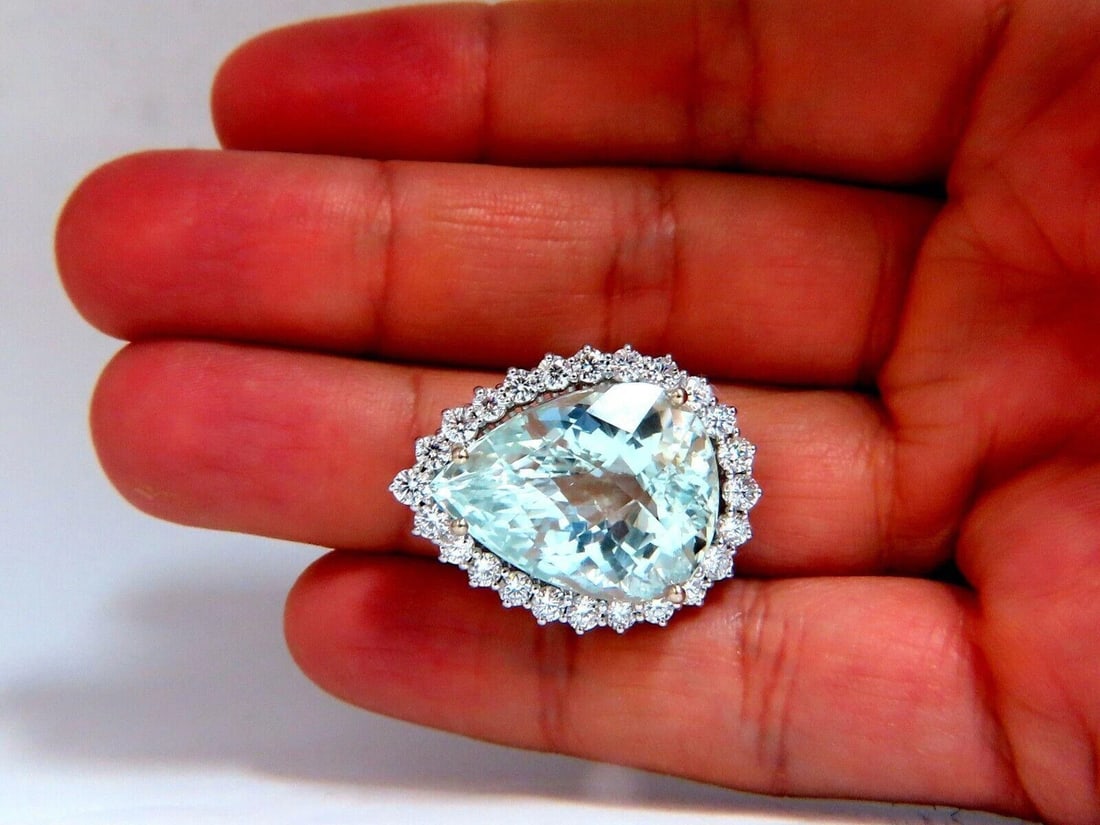 GIA Certified 29.31ct Natural Pear Shaped Aquamarine Diamonds Ring 14kt 12399 *v - 4