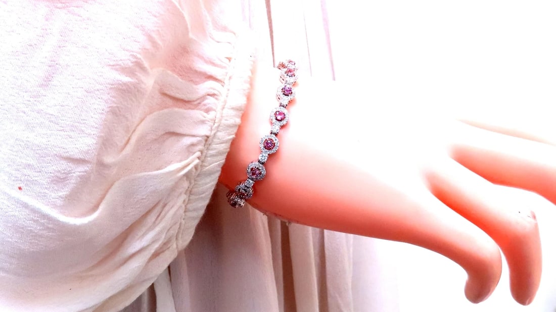 Natural Pink Sapphires Diamonds Tennis Bracelet 14kt 12468** - 7