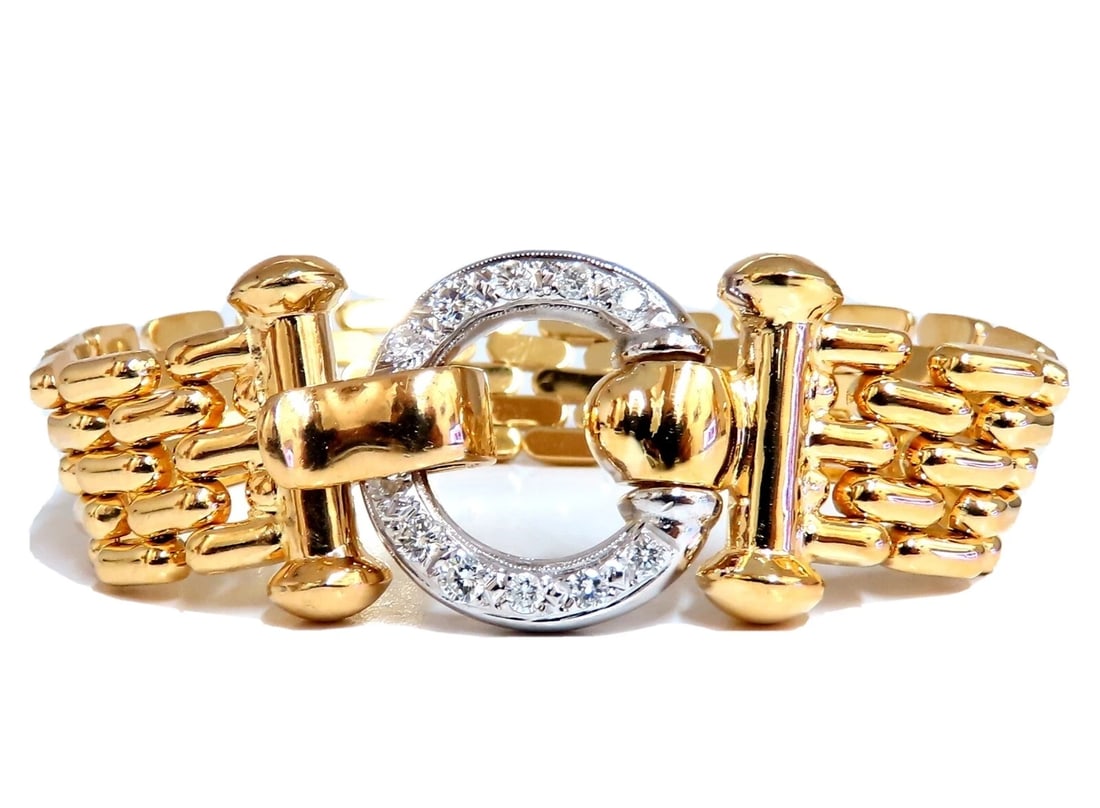 .70ct Natural Round Diamonds Circle Toggle deco Bracelet 14kt Panther**: Title: .70ct Natural Round Diamonds Circle Toggle deco Bracelet 14kt Panther** Description: Toggle Panther Iconic wide cuff link bracelet .70 carat natural round diamonds link bracelet. G color vs2 cl