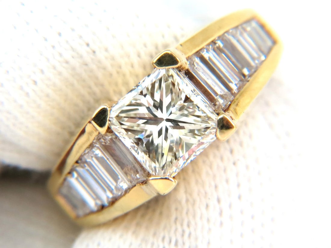 2.90CT 18KT NATURAL PRINCESS BAGUETTES DIAMONDS RING MODERN DECO *v - 10