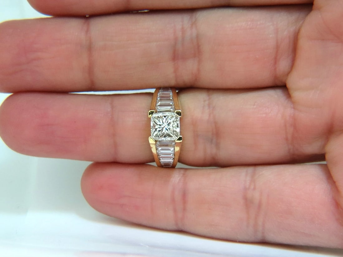2.90CT 18KT NATURAL PRINCESS BAGUETTES DIAMONDS RING MODERN DECO *v - 8