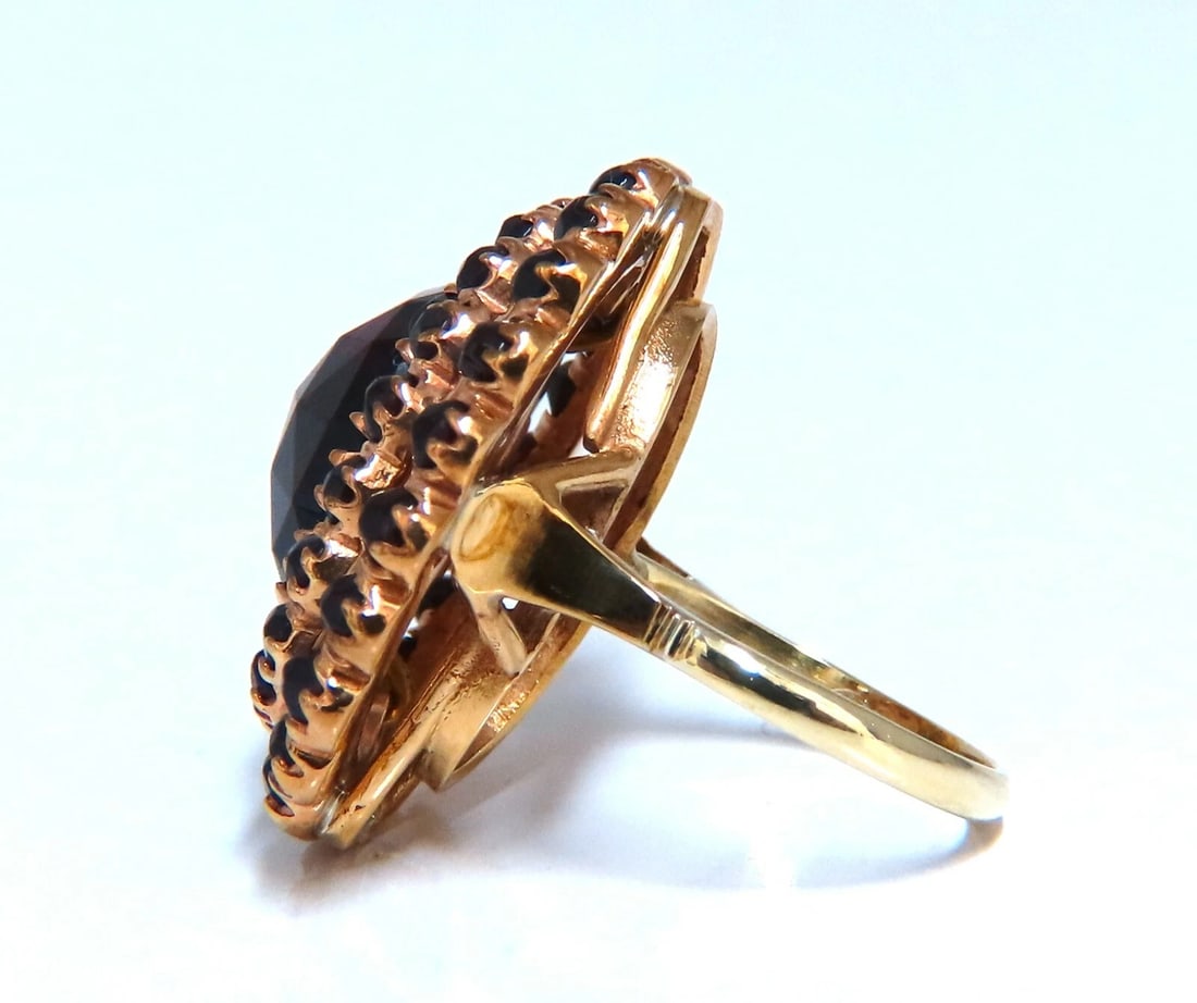 10ct natural oval garnets cluster ring 14kt gold 1930** - 2