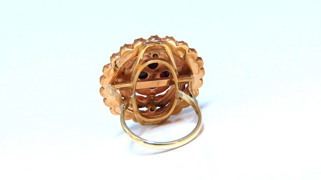 10ct natural oval garnets cluster ring 14kt gold 1930** - 3