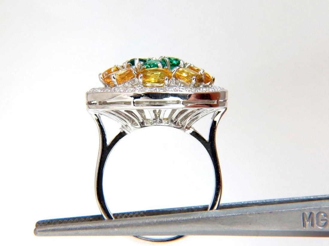 5.12CT NATURAL FANCY YELLOW SAPPHIRES VIVID GREEN EMERALDS CLUSTER RING 10003** - 9