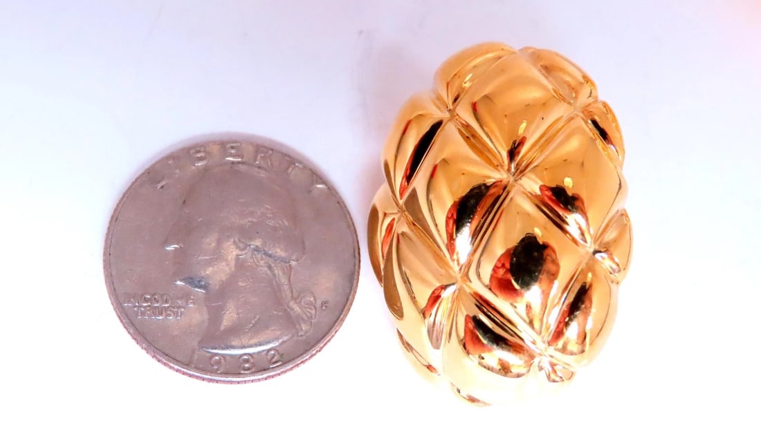 Basket Weave Cross Hatch Omega Clip Earrings Elongated Weave 18kt gold 12582** - 4