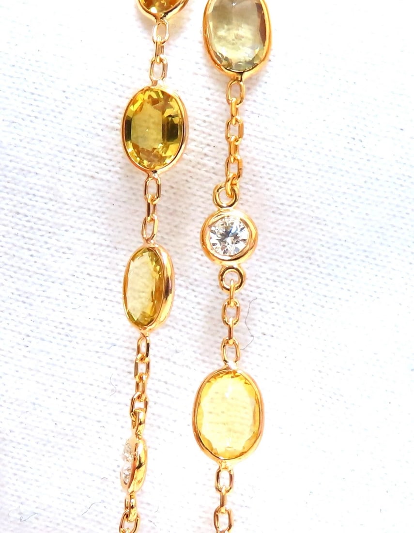27ct fancy vivid yellow Sapphire diamonds station yard necklace 14 karat ** - 3