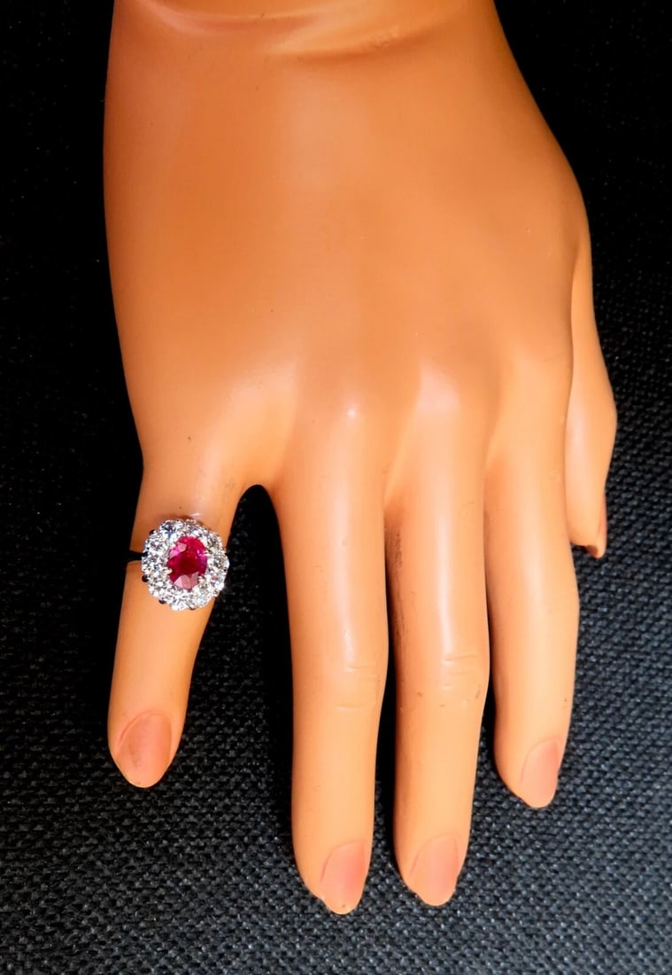 GIA certified 1.59ct No Heat natural ruby diamond ring 14kt classic halo** - 2