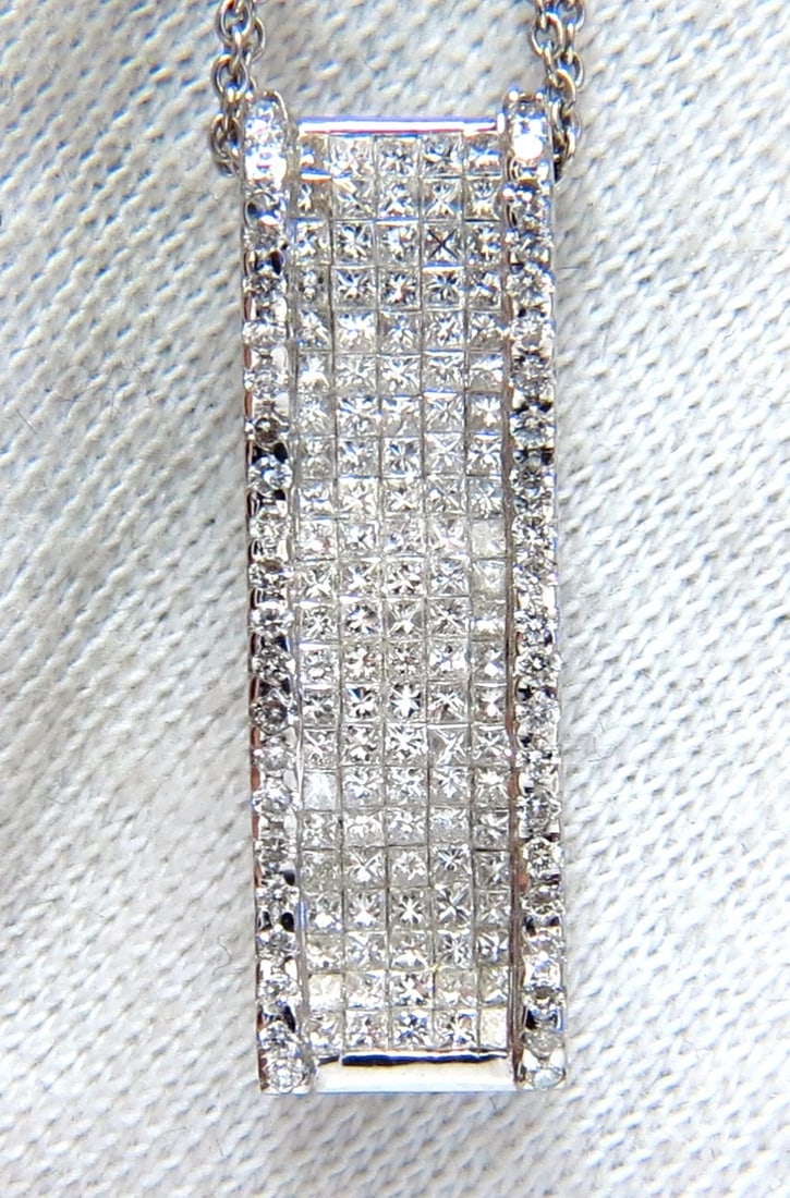 2.00ct Elongated diamonds wave zen necklace 18kt+**: Title: 2.00ct Elongated diamonds wave zen necklace 18kt+** Description: MAGNIFICENT JEWELS Modern Cut Zen Edge Deco cluster of princess' and rounds 3D raised side two columns Invisible set princess cu