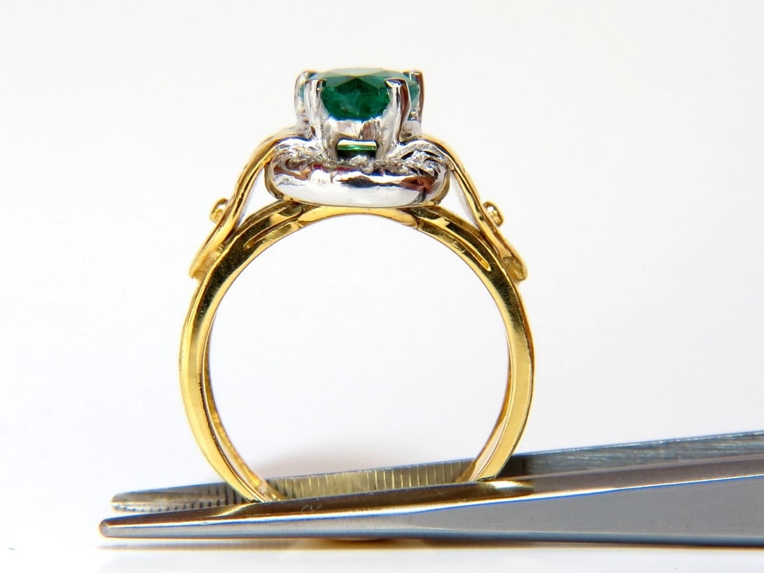 18KT GOLD 1.90CT NATURAL EMERALD DIAMOND RING HAMMERED DECO** - 3