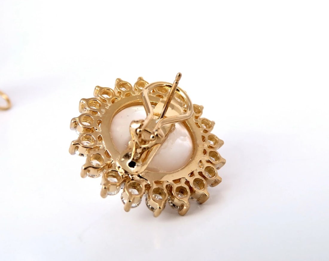 17.8mm Mabe Pearls 4ct Diamonds Clip Earrings 14kt Gold** - 2