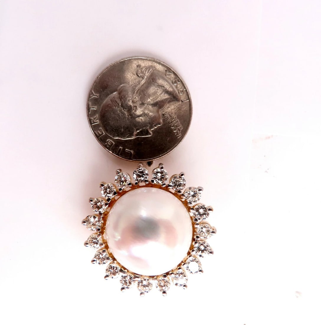 17.8mm Mabe Pearls 4ct Diamonds Clip Earrings 14kt Gold** - 3