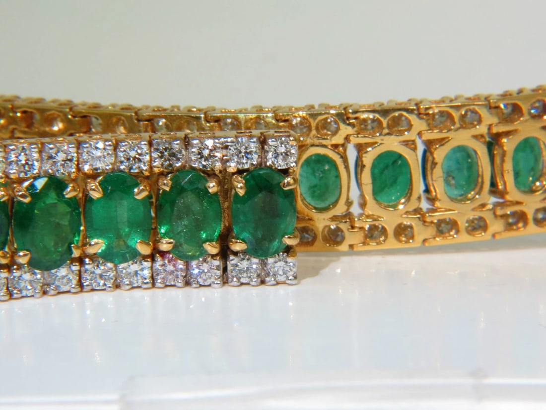 27.65CT NATURAL GREEN EMERALD DIAMOND BRACELET F/VS 14KT MULTIROW** - 10