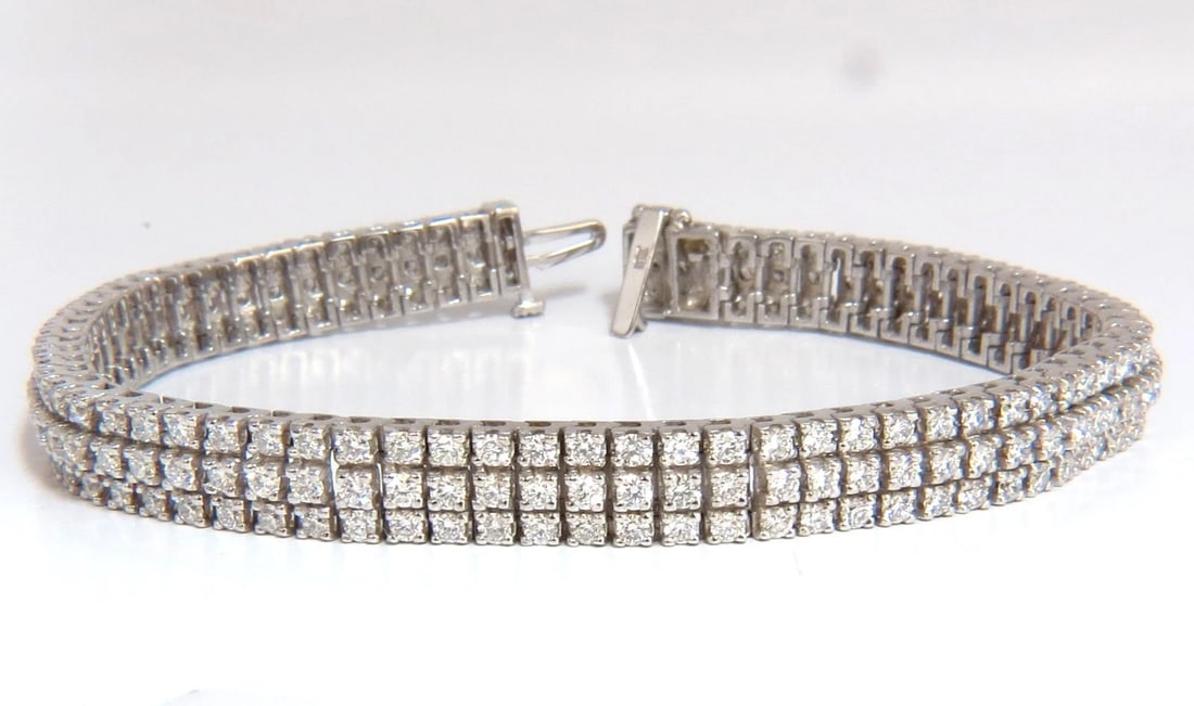 5.50ct natural round brilliant diamonds three row tennis bracelet 14kt gold** - 2