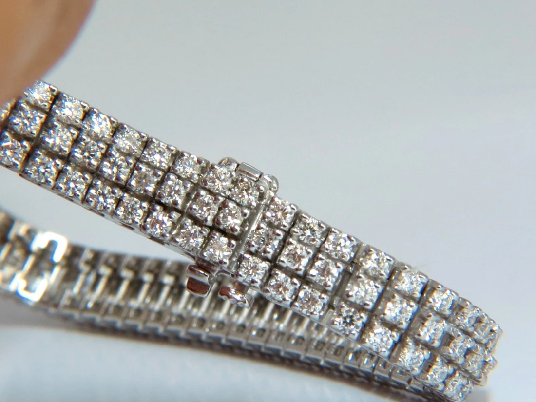 5.50ct natural round brilliant diamonds three row tennis bracelet 14kt gold** - 4