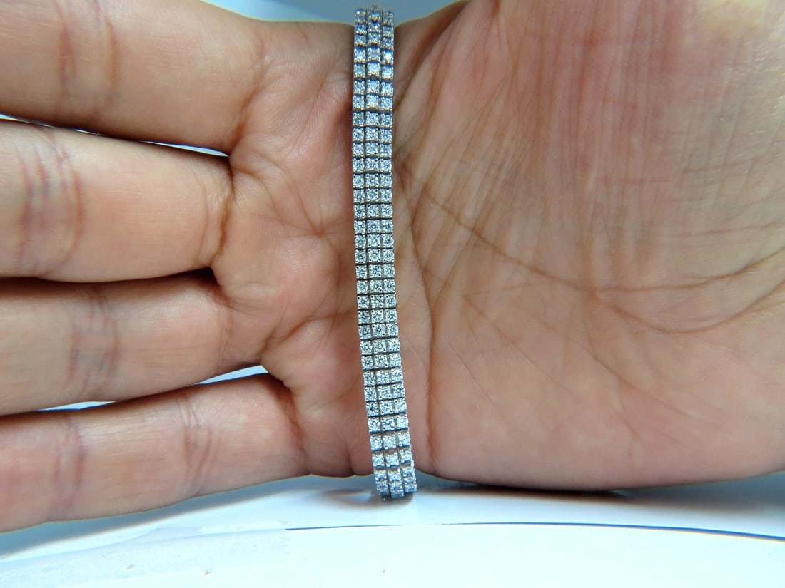5.50ct natural round brilliant diamonds three row tennis bracelet 14kt gold** - 8
